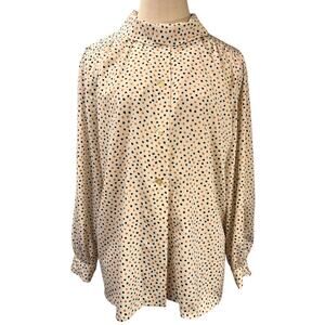 Vintage Handmade Polka Dot Blouse Size Cream Black Tan Career Retro Cosplay Work